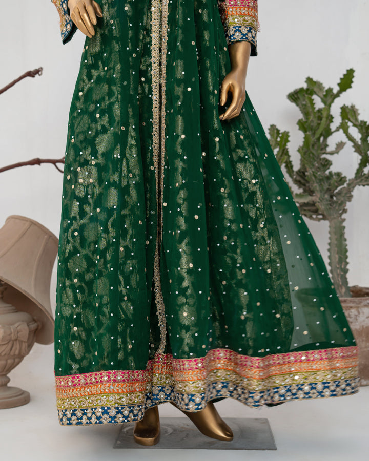 Andaaz by Saira Sultana Women RTW Embroidered Chiffon 2 Piece Suit Sumaira Bottle Green - Wedding Collection