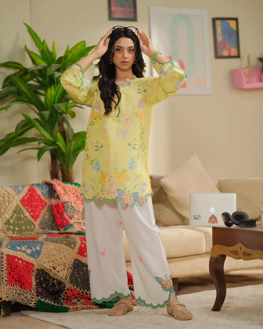 The Switch Edit by Dhaga RTW Printed Cambric 2 Piece Suit Creme Brulee Casual Collection