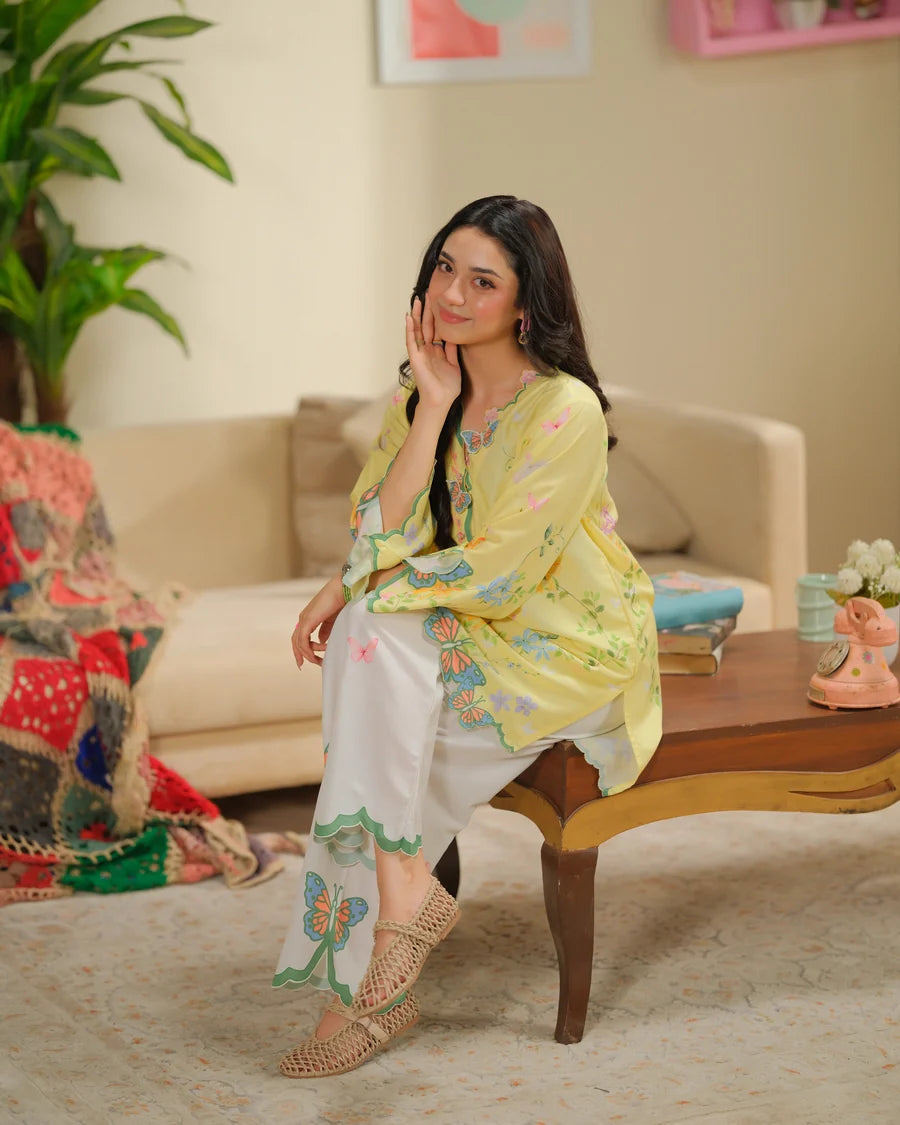 The Switch Edit by Dhaga RTW Printed Cambric 2 Piece Suit Creme Brulee Casual Collection