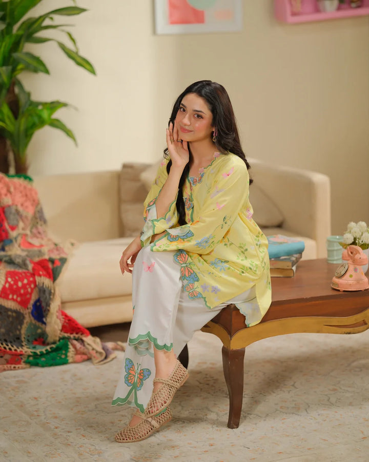 The Switch Edit by Dhaga RTW Printed Cambric 2 Piece Suit Creme Brulee Casual Collection