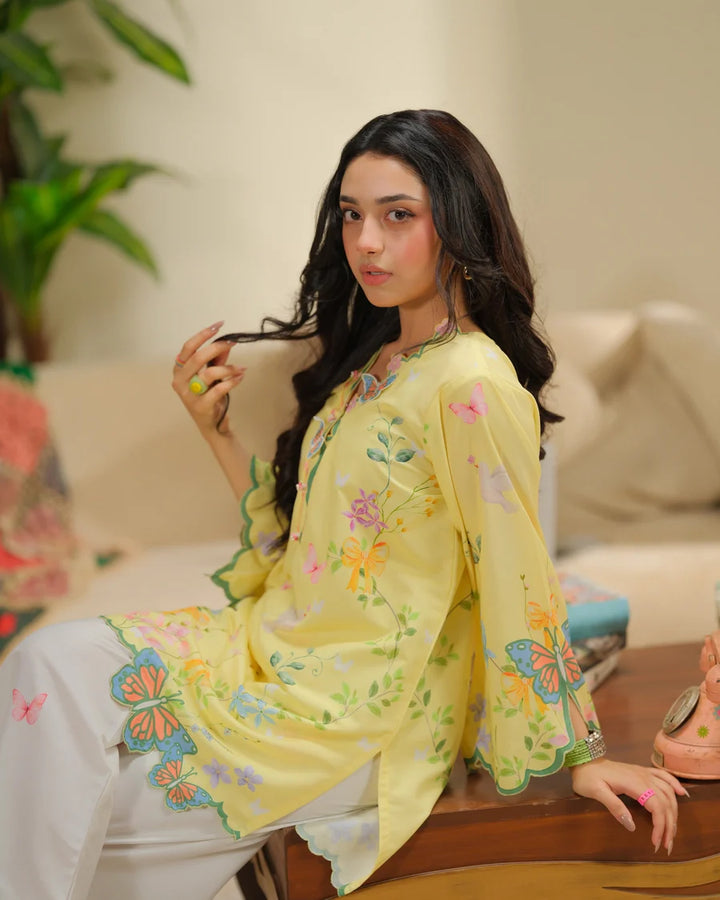 The Switch Edit by Dhaga RTW Printed Cambric 2 Piece Suit Creme Brulee Casual Collection