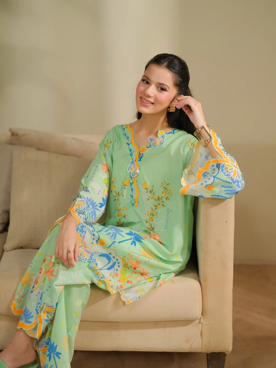 The Switch Edit by Dhaga RTW Printed Cambric 2 Piece Suit Matcha Casual Collection