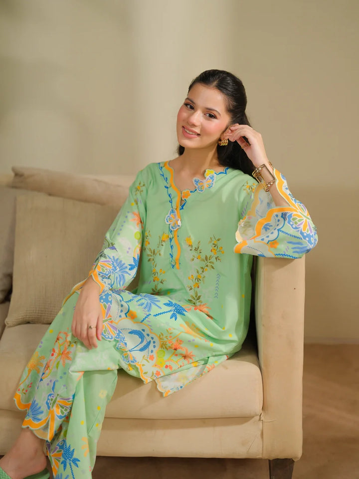 The Switch Edit by Dhaga RTW Printed Cambric 2 Piece Suit Matcha Casual Collection