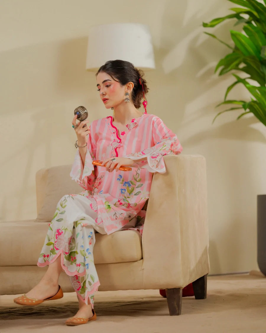 The Switch Edit by Dhaga RTW Printed Cambric 2 Piece Suit Strawberry Matcha Casual Collection