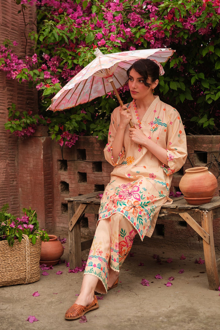Print Muse by Sahar Women RTW Printed Cambric 2 Piece Suit Peach Garden - Casual Collection