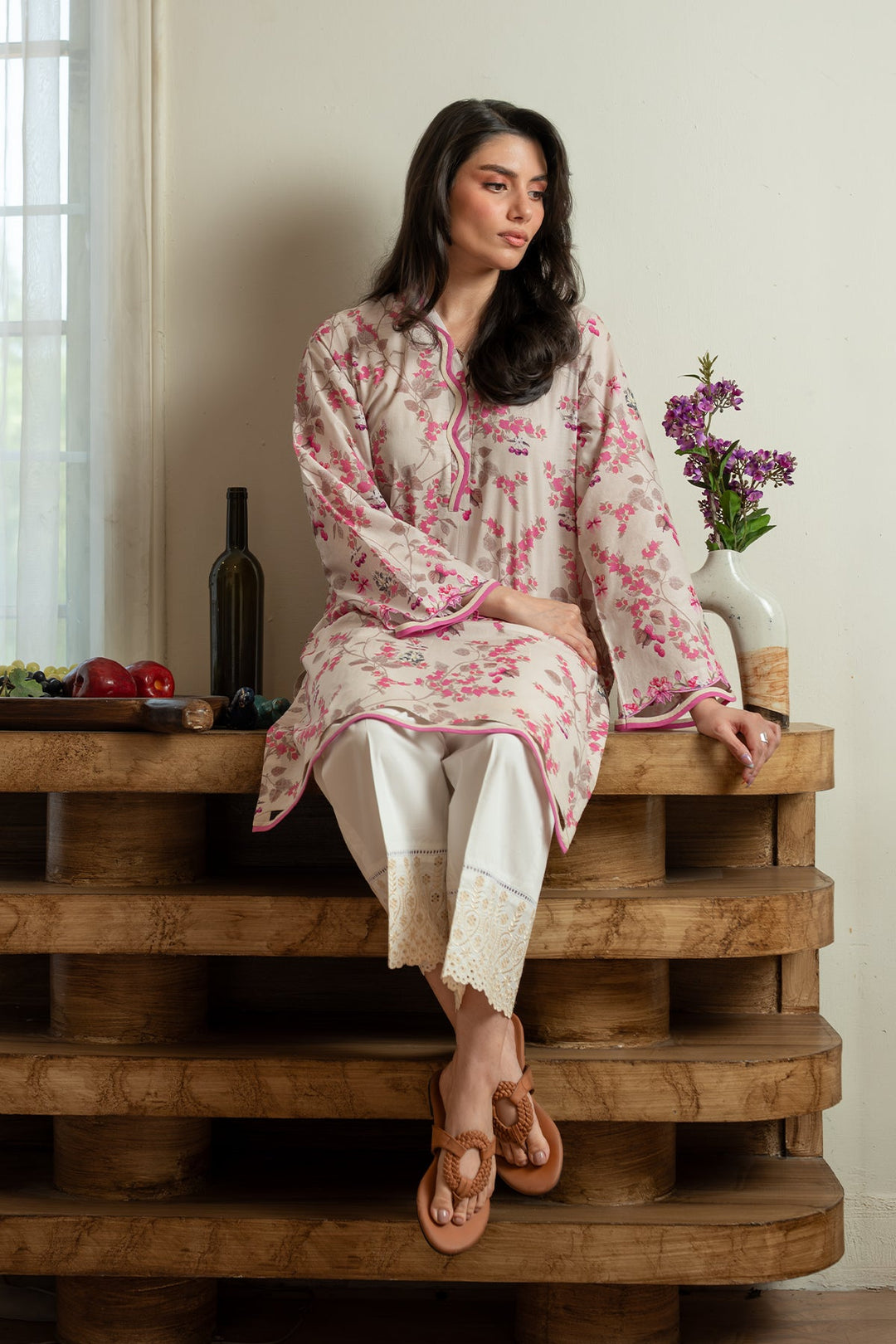 Rhea by Sahar Unstitched Lawn 1 Piece Suit Blush Meadow - Casual Collection