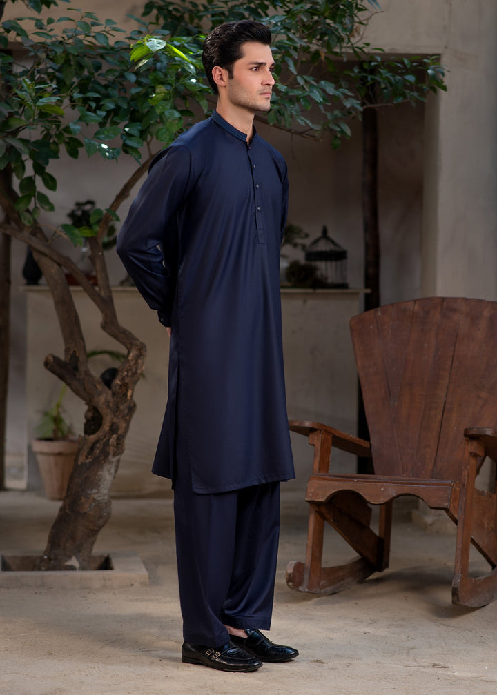 Rumi by Buraq Mens RTW Embroidered Wash N Wear 2 Piece Suit Navy Blue Casual Collection
