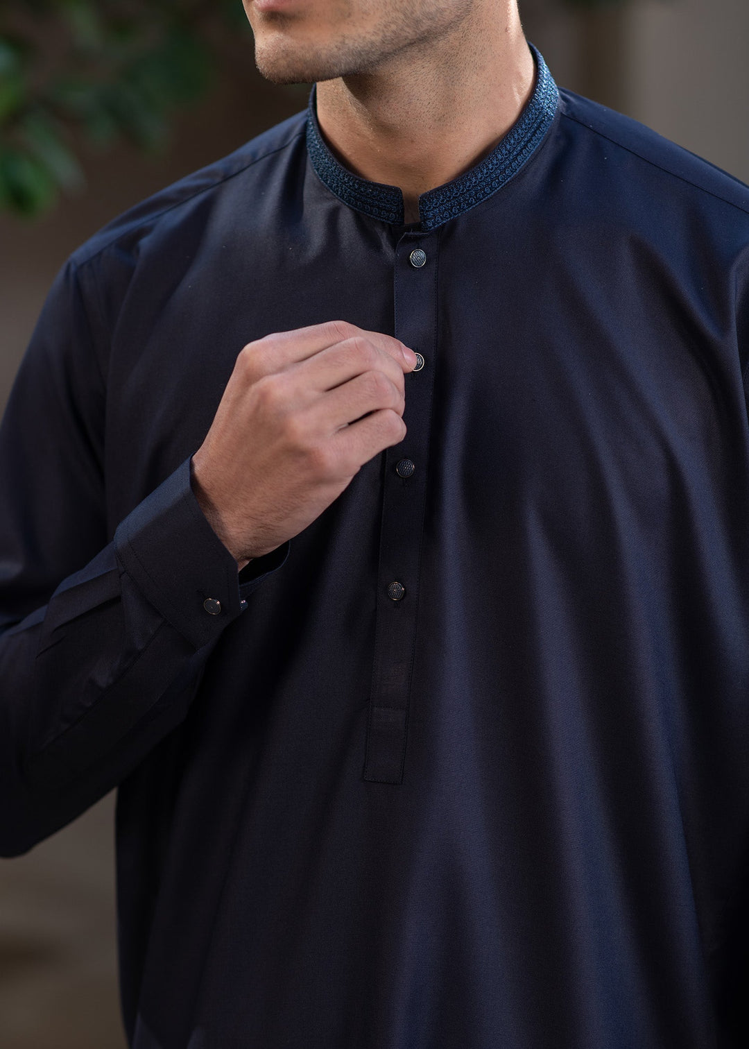 Rumi by Buraq Mens RTW Embroidered Wash N Wear 2 Piece Suit Navy Blue Casual Collection