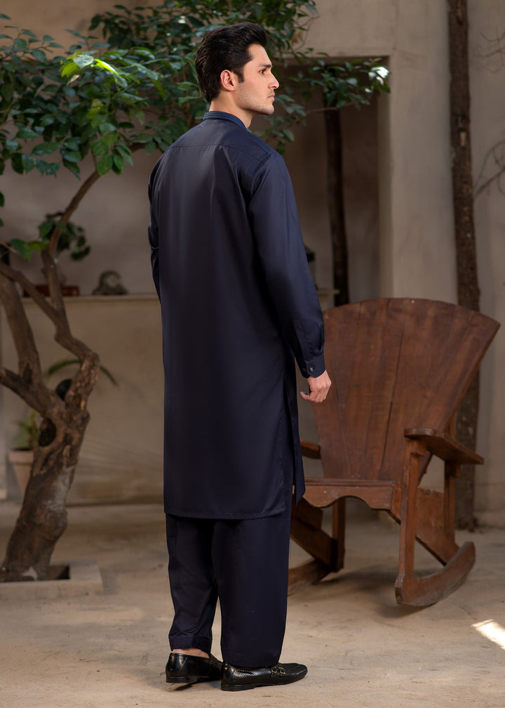 Rumi by Buraq Mens RTW Embroidered Wash N Wear 2 Piece Suit Navy Blue Casual Collection