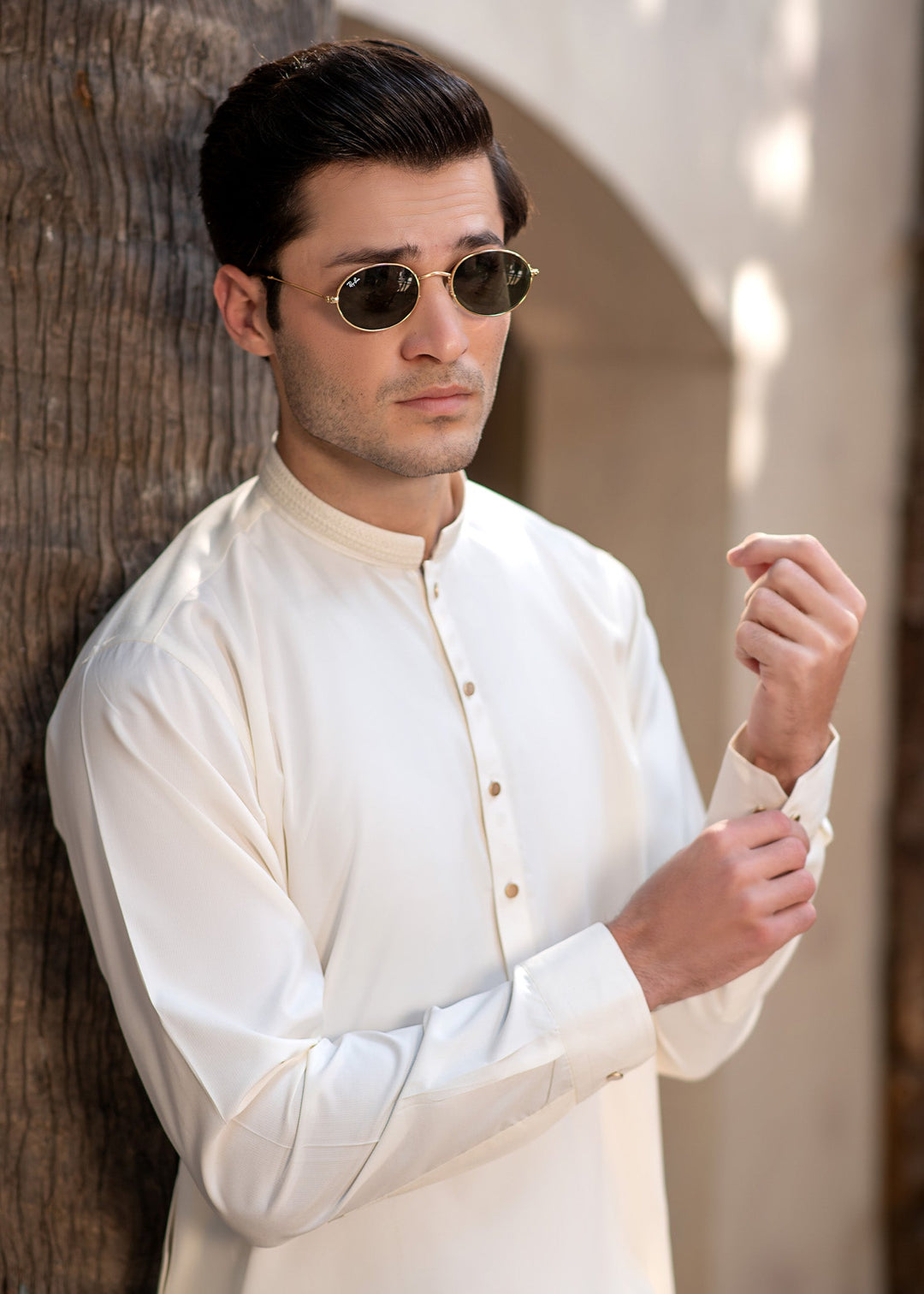 Rumi by Buraq Mens RTW Embroidered Wash N Wear 2 Piece Suit Booski White Casual Collection