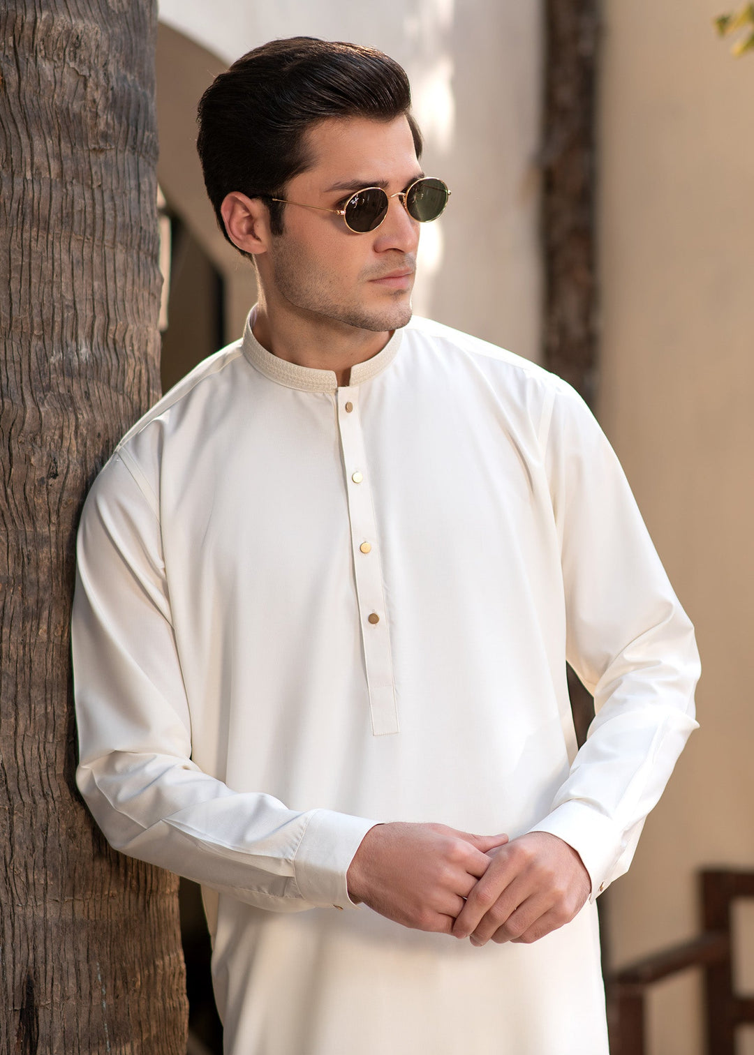 Rumi by Buraq Mens RTW Embroidered Wash N Wear 2 Piece Suit Booski White Casual Collection