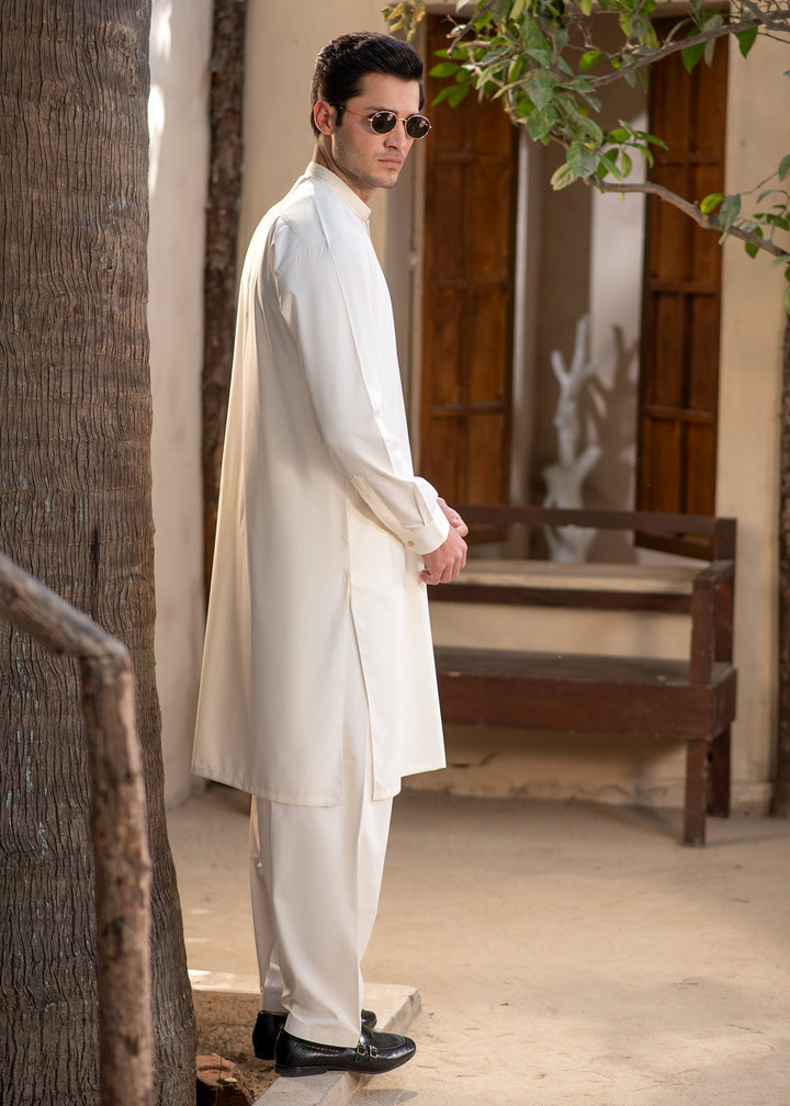 Rumi by Buraq Mens RTW Embroidered Wash N Wear 2 Piece Suit Booski White Casual Collection