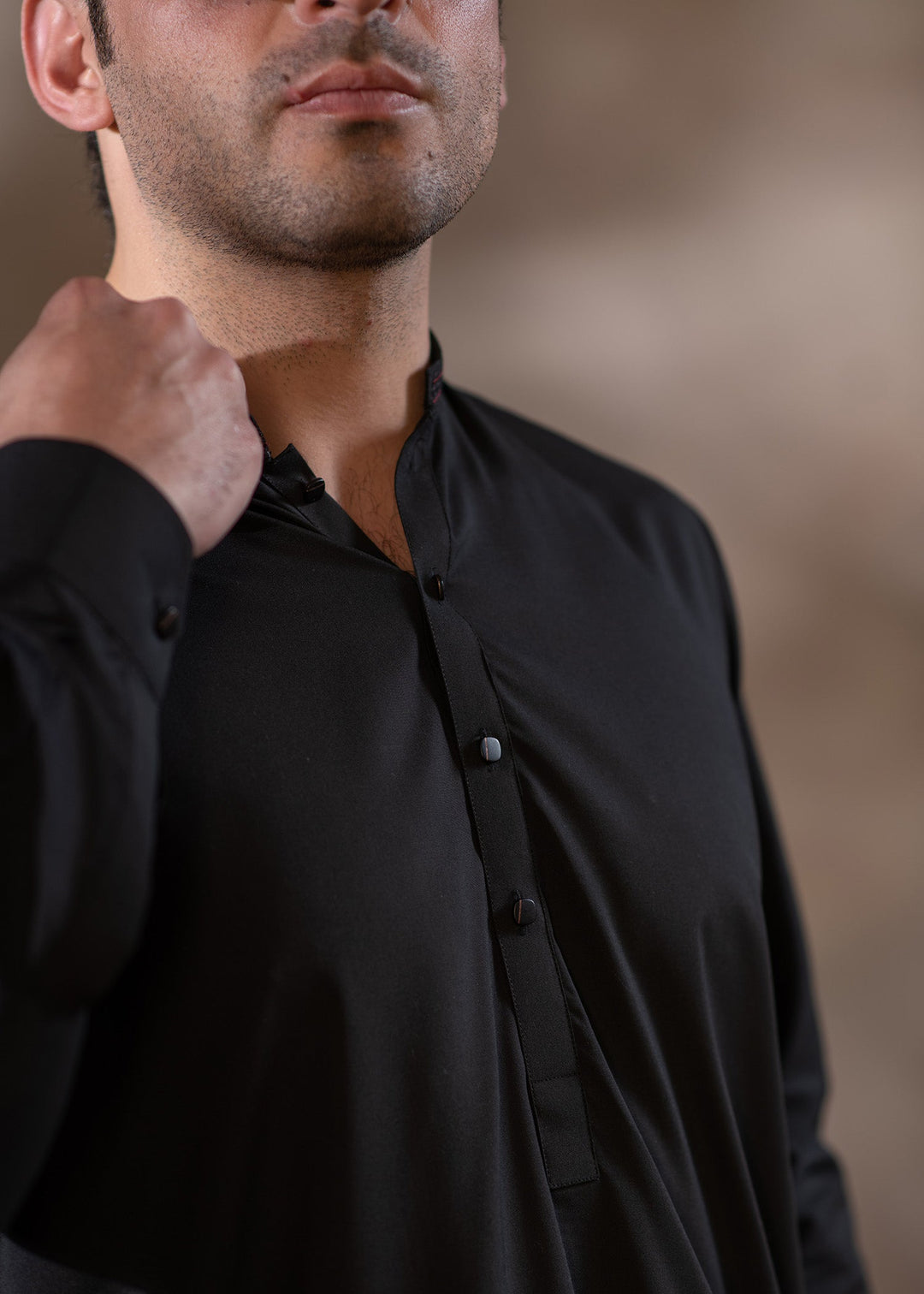 Rumi by Buraq Mens RTW Embroidered Wash N wear 2 Piece Suit Jet Black Casual Collection