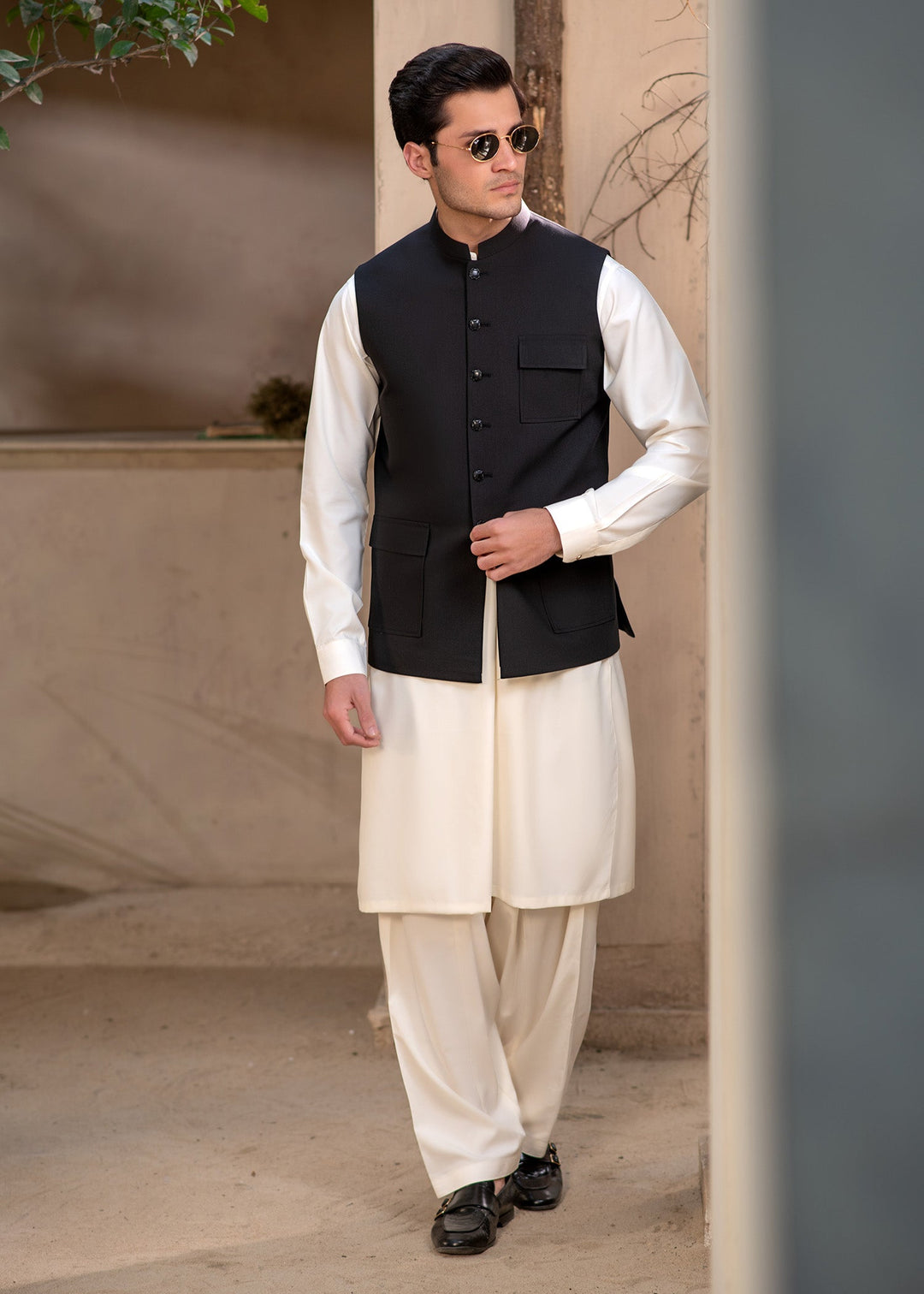 Raahi by Buraq Mens RTW Solids Suiting 1 Piece Suit Premium Black Fit Waistcoat Casual Collection