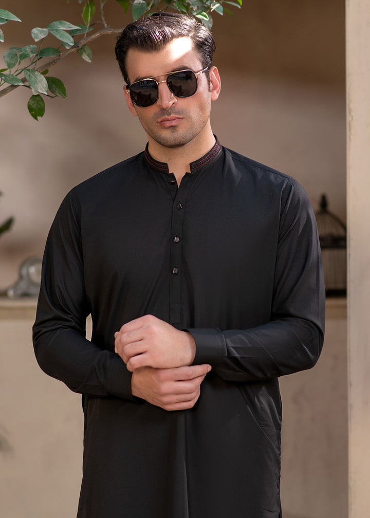 Rumi by Buraq Mens RTW Embroidered Wash N wear 2 Piece Suit Jet Black Casual Collection