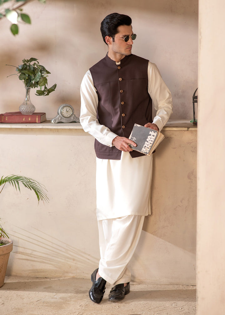 Raahi by Buraq Mens RTW Solids Suiting 1 Piece Suit Classic Waistcoat Casual Collection