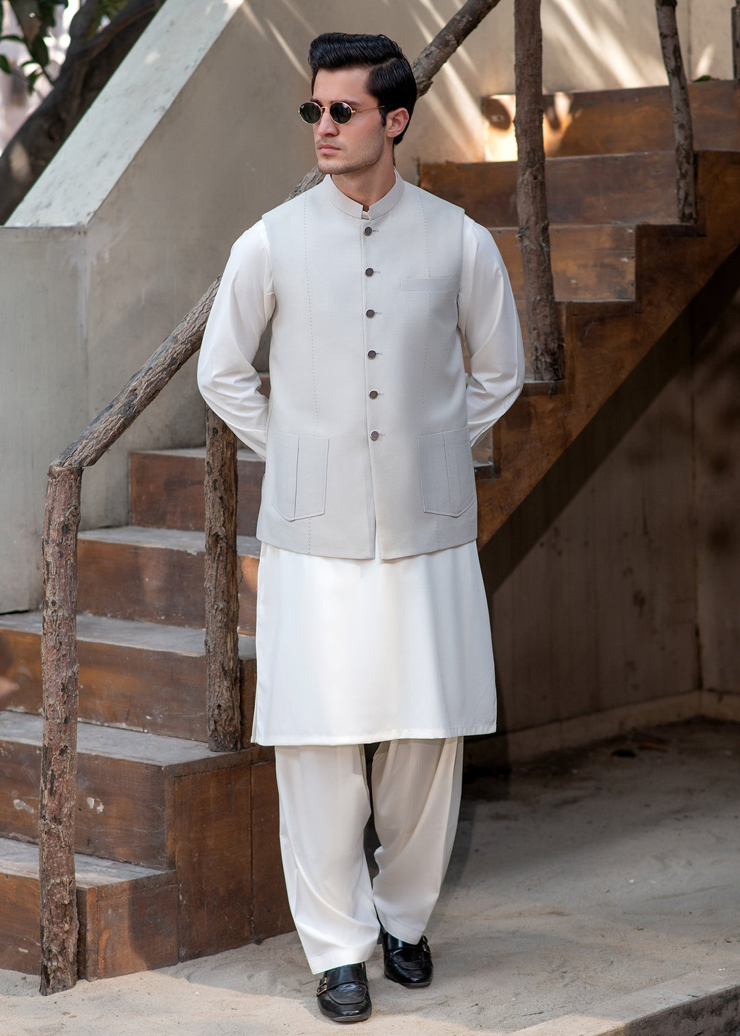 Raahi by Buraq Mens RTW Solids Suiting 1 Piece Suit Premium Light Fawn Waistcoat Casual Collection