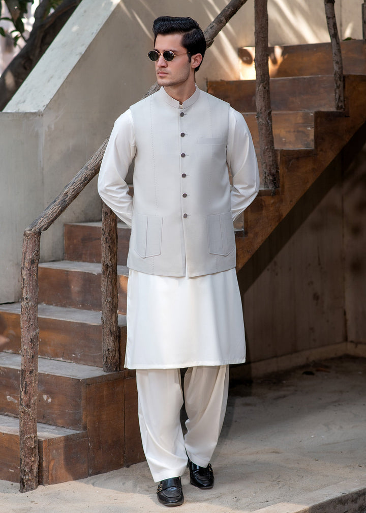 Raahi by Buraq Mens RTW Solids Suiting 1 Piece Suit Premium Light Fawn Waistcoat Casual Collection