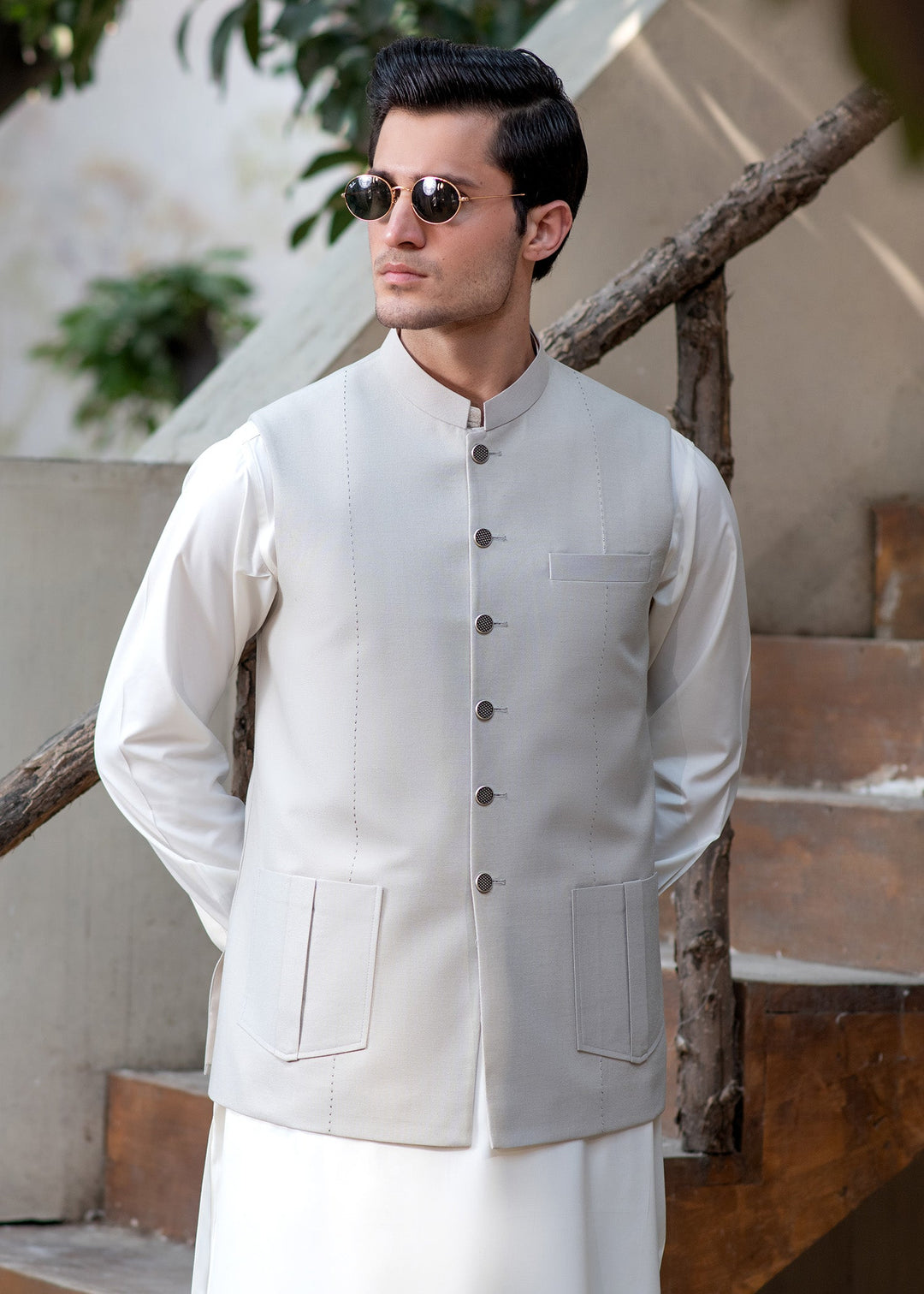 Raahi by Buraq Mens RTW Solids Suiting 1 Piece Suit Premium Light Fawn Waistcoat Casual Collection