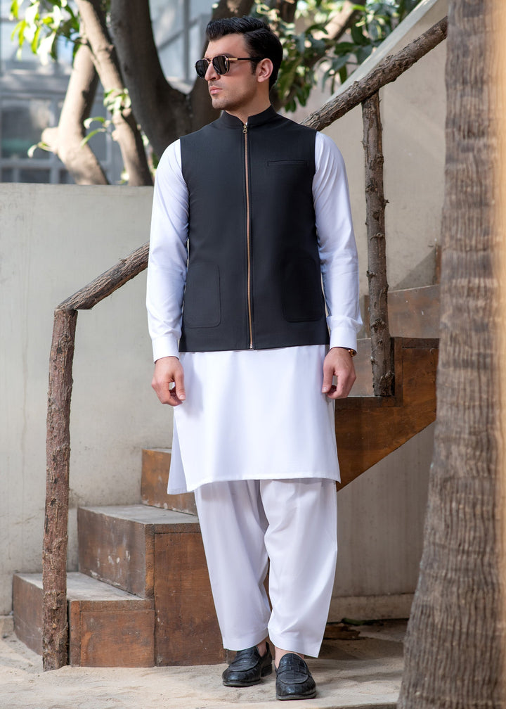 Raahi by Buraq Mens RTW Solids Suiting 1 Piece Suit Black Waistcoat Casual Collection