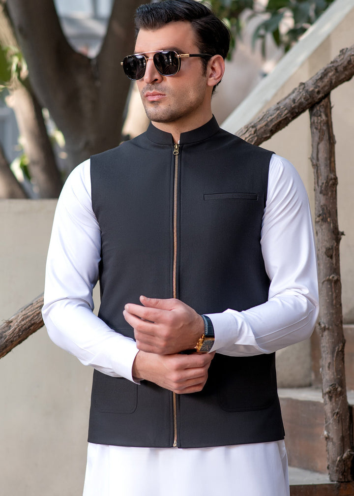 Raahi by Buraq Mens RTW Solids Suiting 1 Piece Suit Black Waistcoat Casual Collection