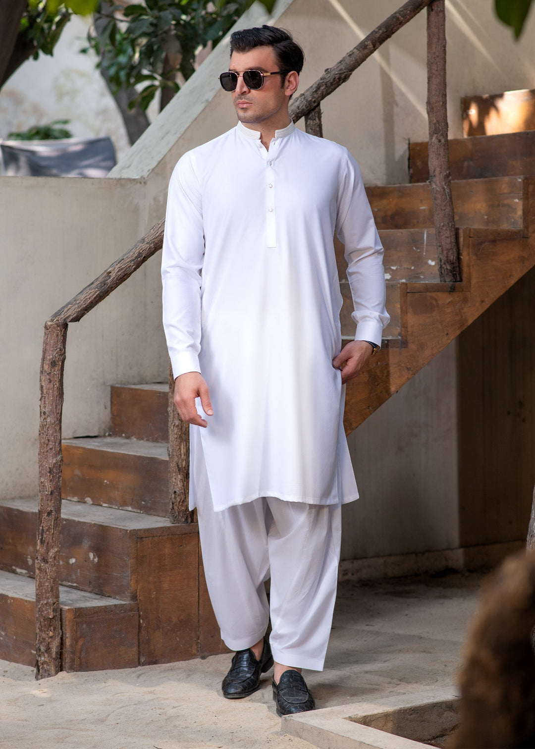 Rumi by Buraq Mens RTW Embroidered Wash N Wear 2 Piece Suit Classic White Casual Collection