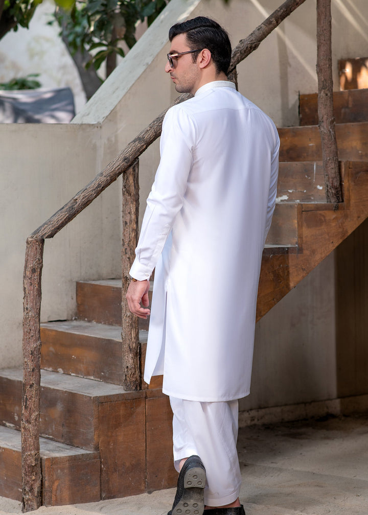 Rumi by Buraq Mens RTW Embroidered Wash N Wear 2 Piece Suit Classic White Casual Collection