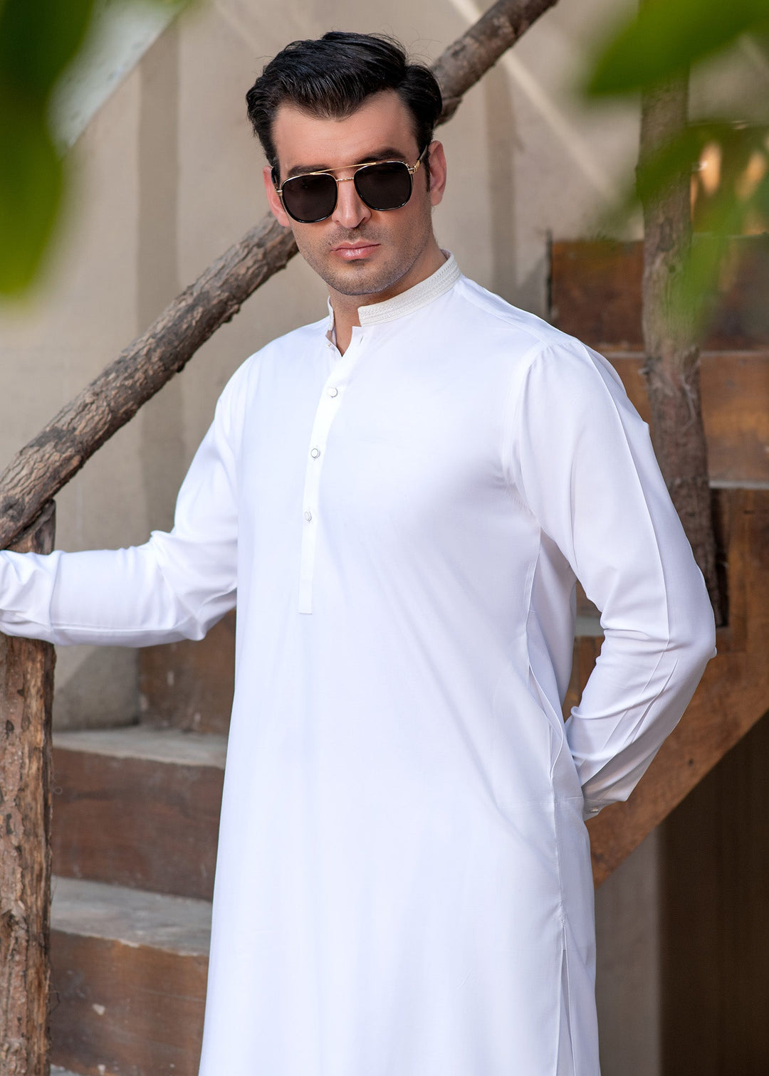 Rumi by Buraq Mens RTW Embroidered Wash N Wear 2 Piece Suit Classic White Casual Collection