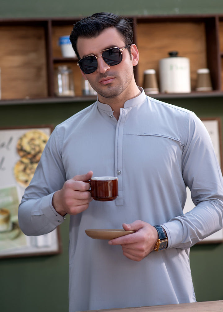 Aks e Shaam by Buraq Mens RTW Solids Cotton 2 Piece Suit Smoke Grey Casual Collection