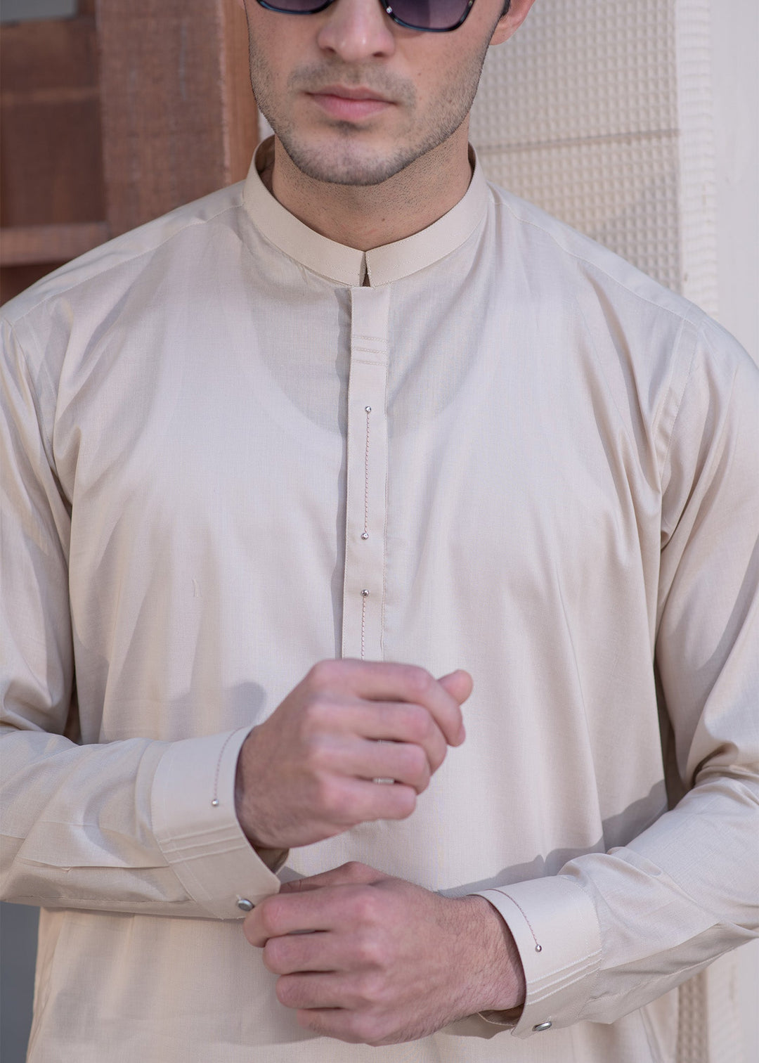 Aks e Shaam by Buraq Mens RTW Solids Cotton 2 Piece Suit Beige Casual Collection
