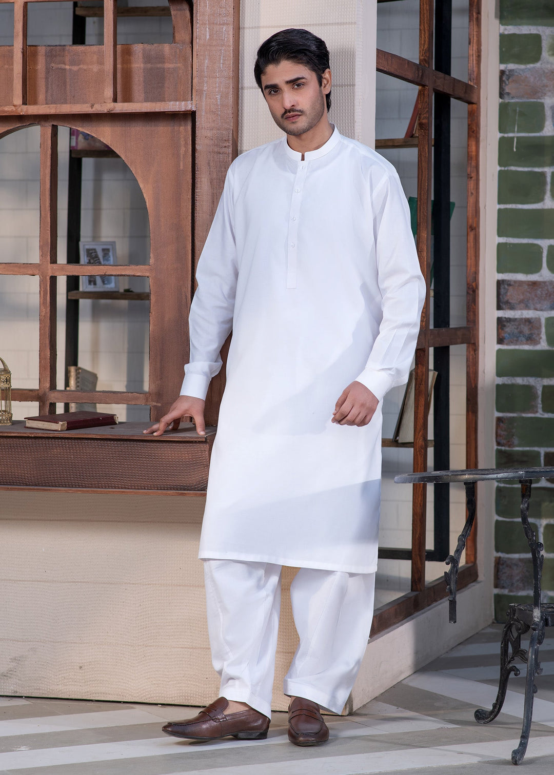 Shahkaar by Buraq Mens RTW Solids Wash N Wear 2 Piece Suit Off White Ban Casual Collection