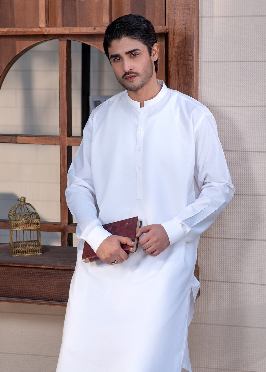 Shahkaar by Buraq Mens RTW Solids Wash N Wear 2 Piece Suit Off White Ban Casual Collection