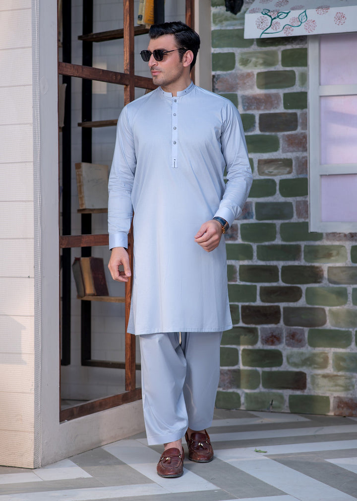 Aks e Shaam by Buraq Mens RTW Solids Cotton 2 Piece Suit Light Blue Casual Collection