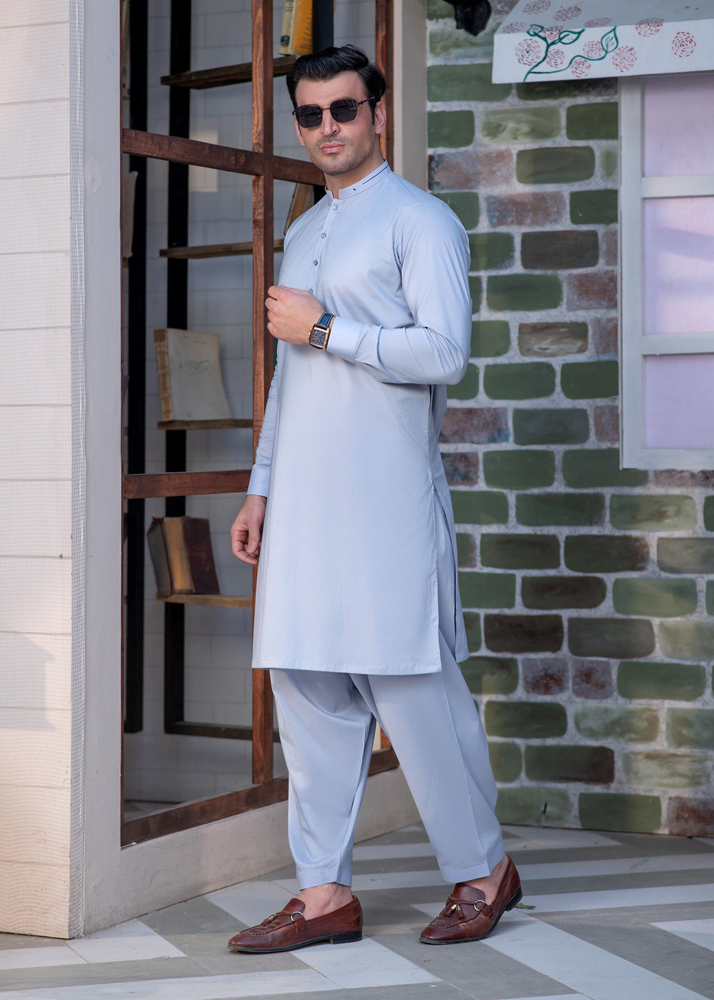 Aks e Shaam by Buraq Mens RTW Solids Cotton 2 Piece Suit Light Blue Casual Collection