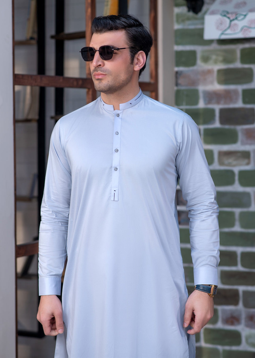 Aks e Shaam by Buraq Mens RTW Solids Cotton 2 Piece Suit Light Blue Casual Collection