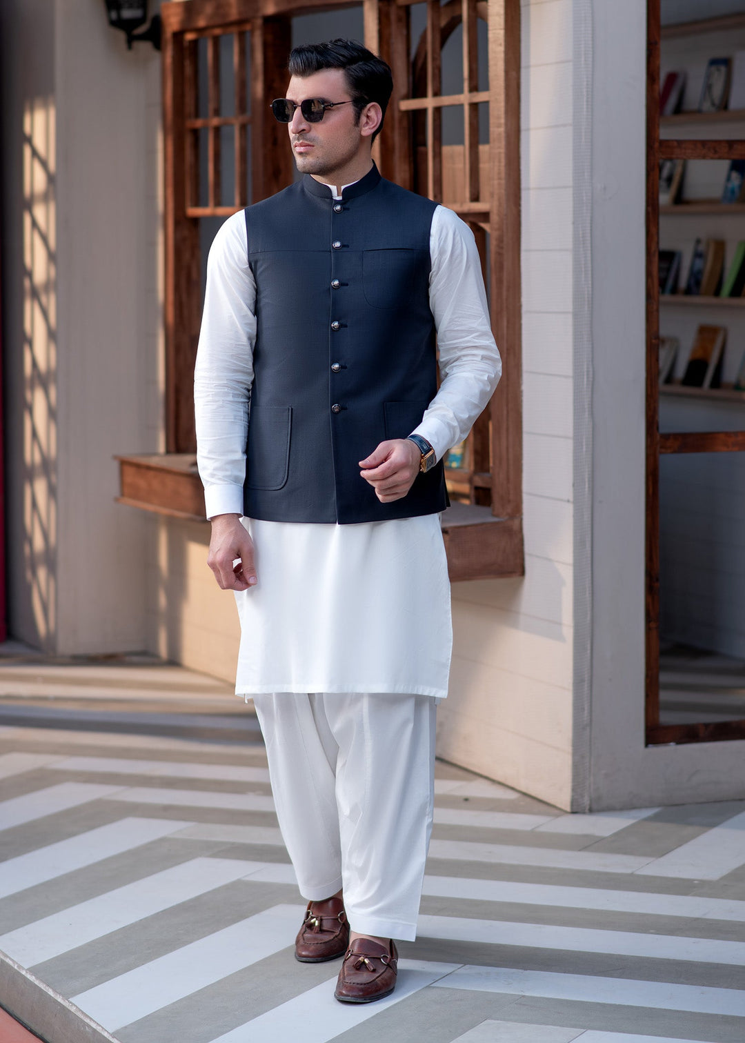 Raahi by Buraq Mens RTW Solids Suiting 1 Piece Suit Premium Navy Blue Waistcoat Casual Collection