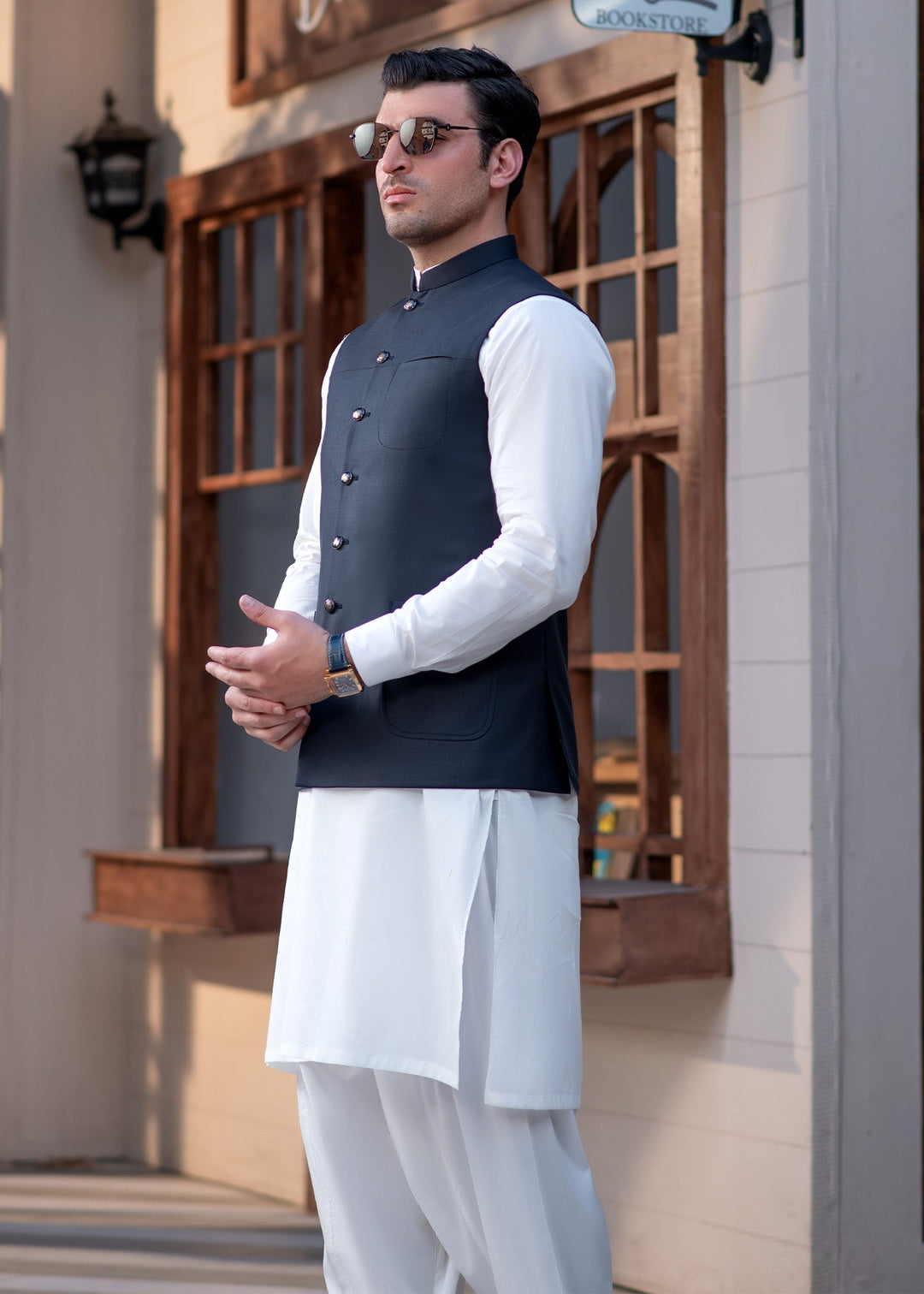 Raahi by Buraq Mens RTW Solids Suiting 1 Piece Suit Premium Navy Blue Waistcoat Casual Collection