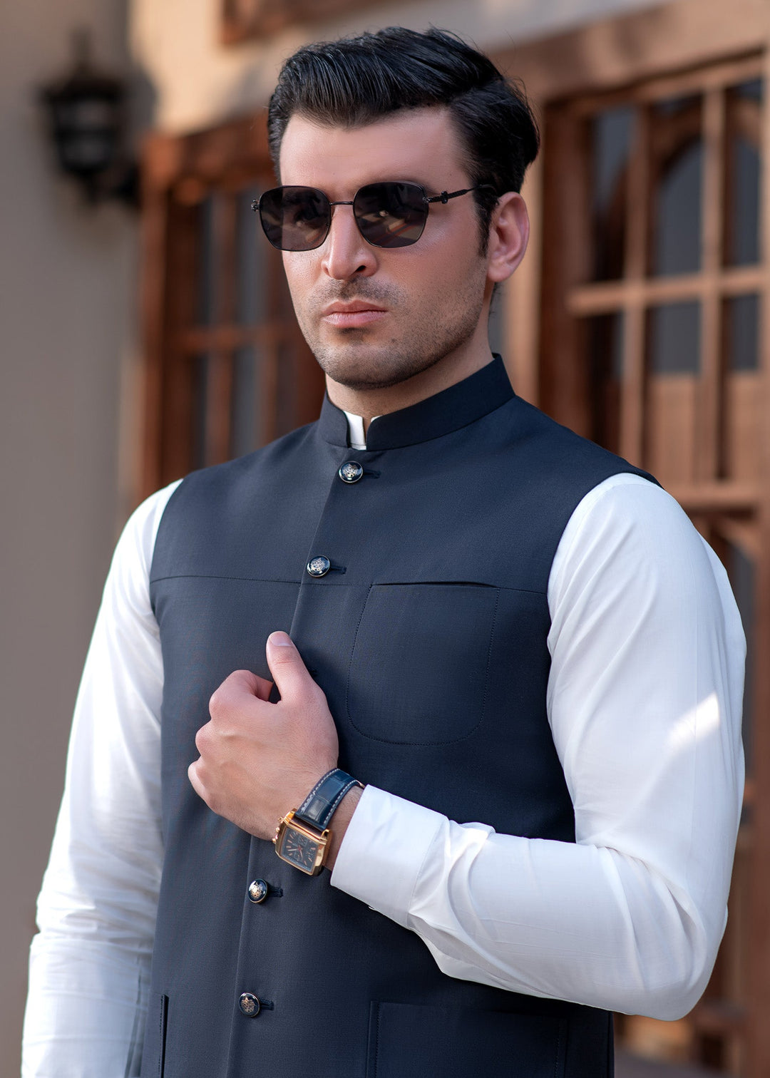 Raahi by Buraq Mens RTW Solids Suiting 1 Piece Suit Premium Navy Blue Waistcoat Casual Collection