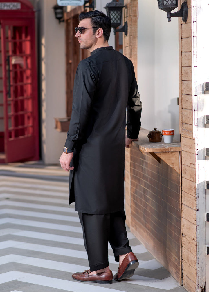 Shahkaar by Buraq Mens RTW Solids Wash N Wear 2 Piece Suit Black Ban Casual Collection