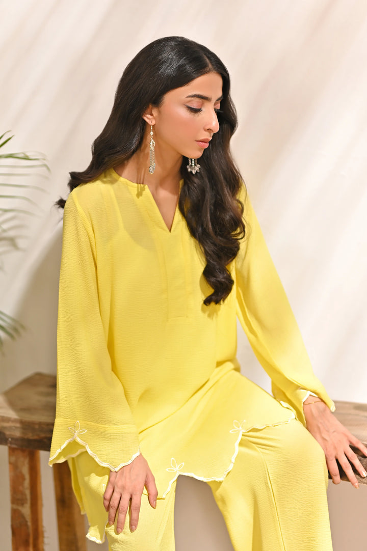 Dhaga Women Pret Embroidered 2 Piece Premium textured crepe Fabric Daffodil SS25DSE128 - Summer Collection