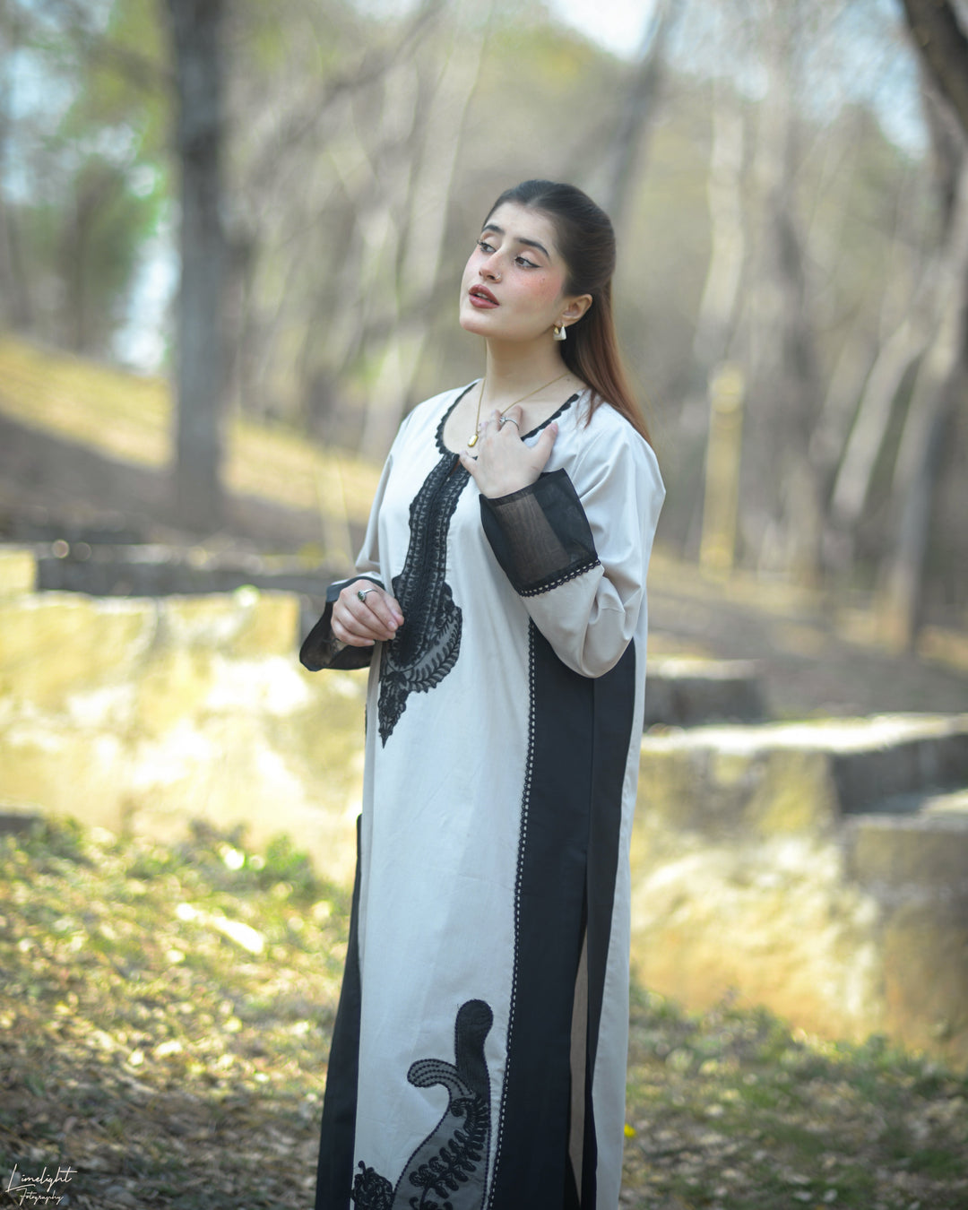 Urban Cut RTW Embroidered Cotton 1 Piece Black n Cream Dress Casual Collection