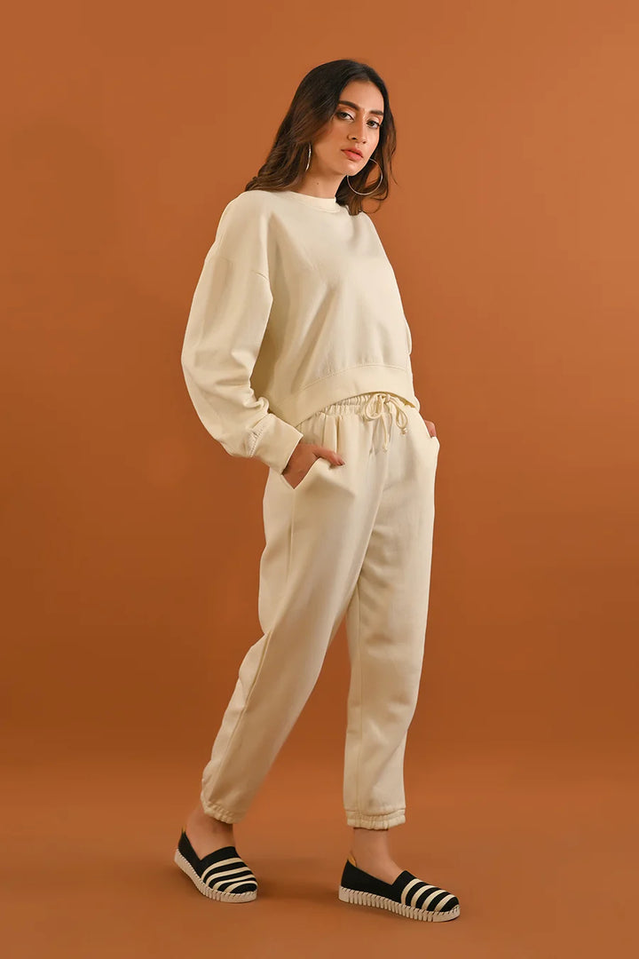 Dhaga Women Western Solids 1 Piece fleece Off White Jogger Pant DJP10015 - Summer Collection