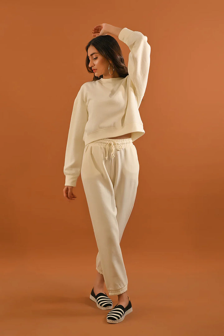 Dhaga Women Western Solids 1 Piece fleece Off White Jogger Pant DJP10015 - Summer Collection