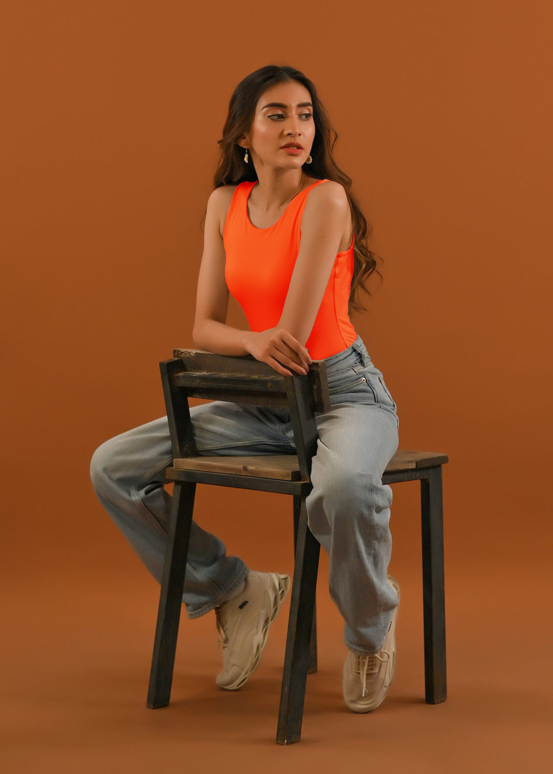 Dhaga Women Western Solids T- Shirt jersy Orange Sleeveless DT10002 - Summer Collection