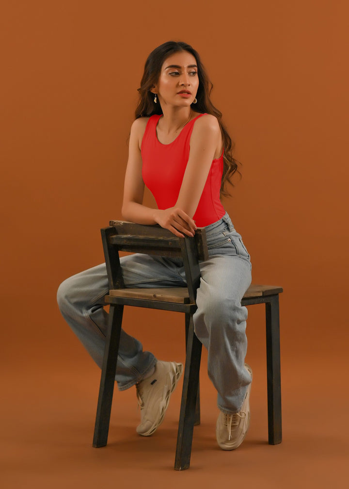 Dhaga Women Western Solids T- Shirt jersy Red Sleeveless DT10002 - Summer Collection