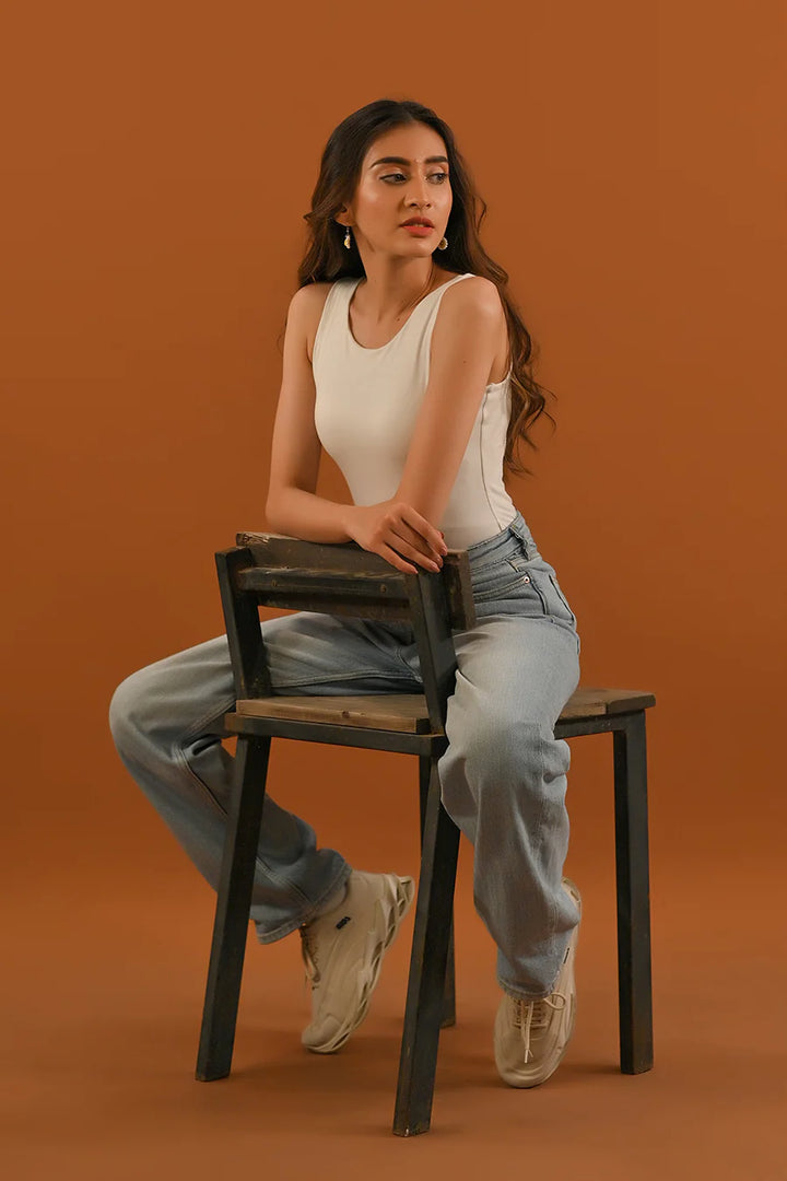 Dhaga Women Western Solids T- Shirt jersy White Sleeveless DT10002 - Summer Collection