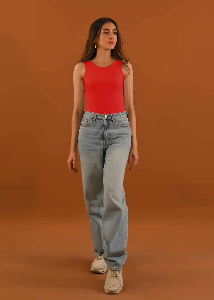 Dhaga Women Western Solids T- Shirt jersy Red Sleeveless DT10002 - Summer Collection