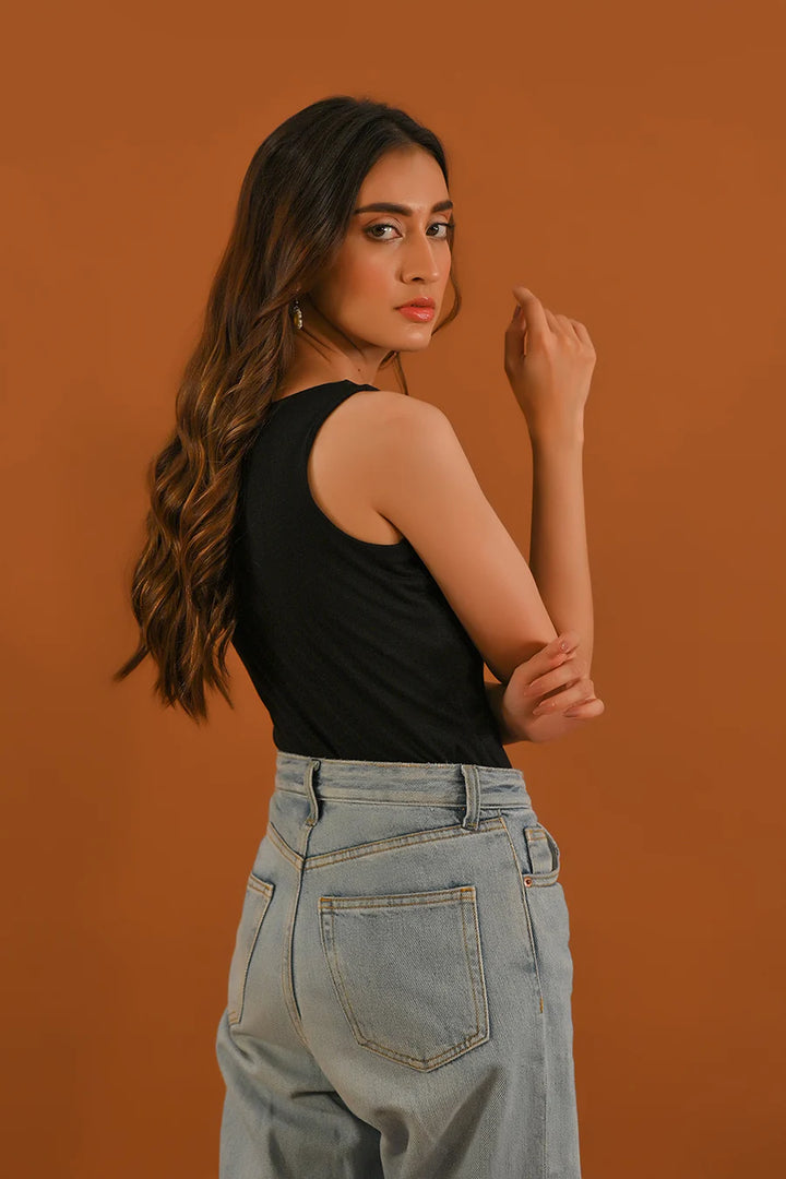 Dhaga Women Western Solids T- Shirt jersy Black Sleeveless Bodysuit DT10001 - Summer Collection