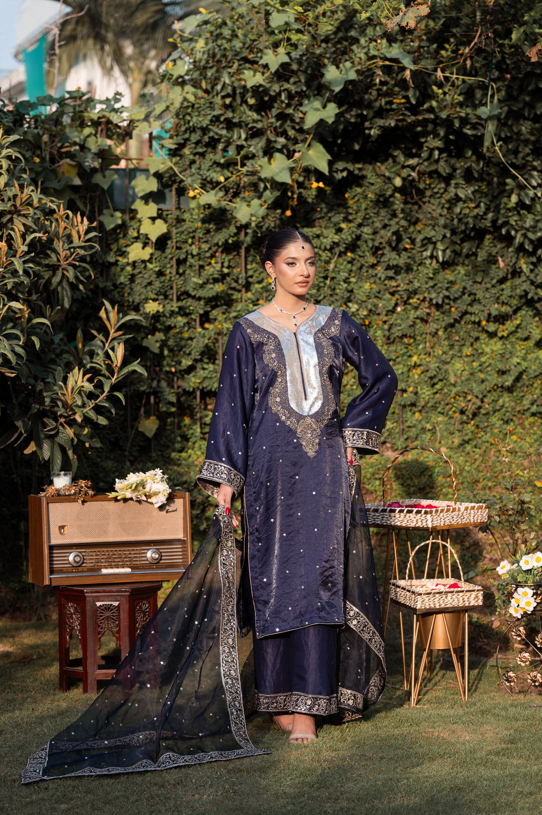 Sitaray by Reezas Women Pret Silk Embroidered 3 Piece Sunehri raat - Festive Collection
