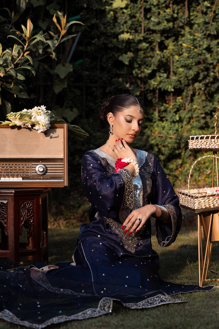 Sitaray by Reezas Women Pret Silk Embroidered 3 Piece Sunehri raat - Festive Collection